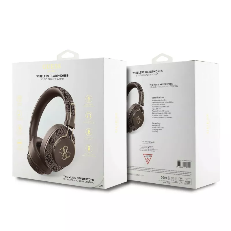GUESS Wireless Bluetooth Headset 4G Metal Logo Braun GUBHS72P4FC4MW