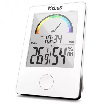 MEBUS 11130 Thermo-Hygrometer Weiß - Digitaler Temperatur- und Feuchtigkeitsmonitor mit LCD-Anzeige