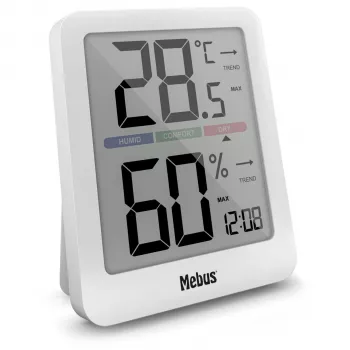 Mebus 40928 Thermo-Hygrometer Weiß Innen- und Außenbereich Temperatur- und Feuchtigkeitsmonitor mit LCD-Anzeige