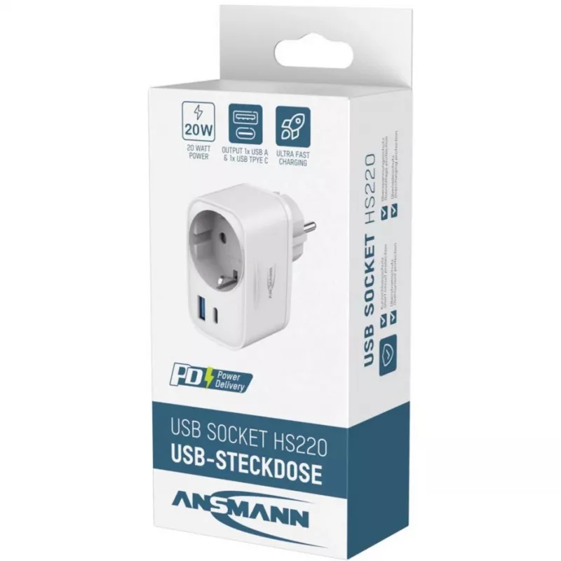 ANSMANN USB Charger HS220 20W USB-C Power Delivery 3.0 White