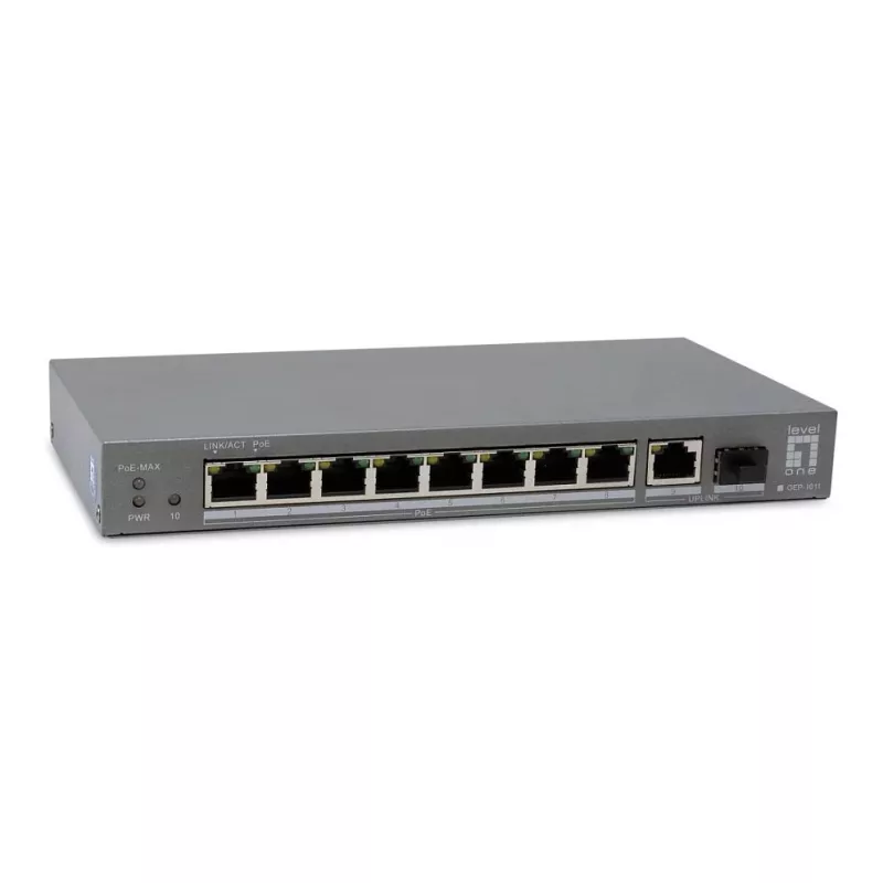 LevelOne PoE+ Switch 8xGE PoE/1xGE/1xSFP 120W Unmanaged Plastic