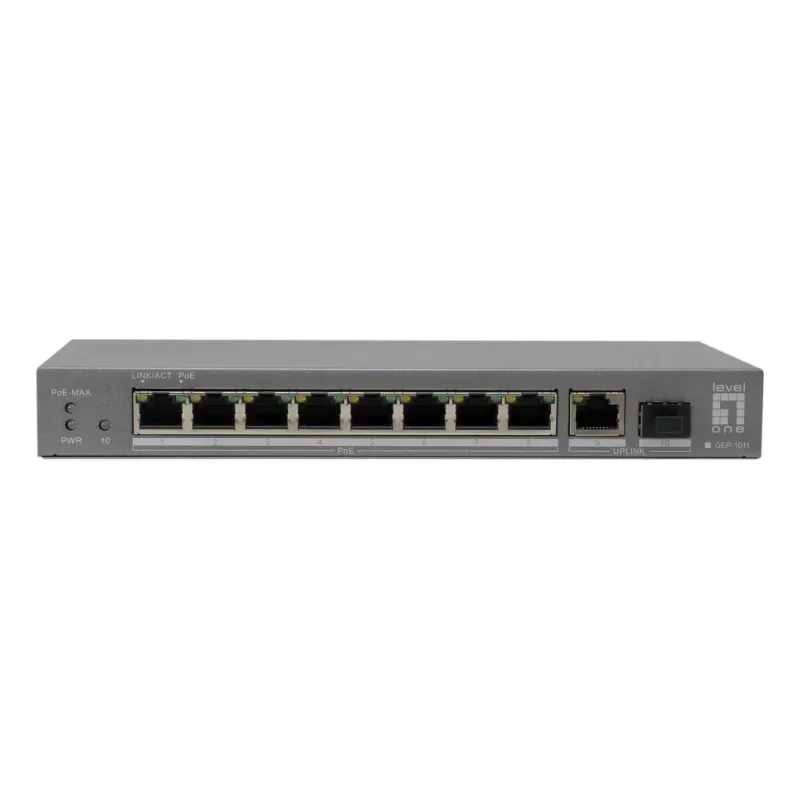 LevelOne PoE+ Switch 8xGE PoE/1xGE/1xSFP 120W Unmanaged Plastic