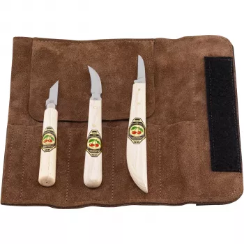 Kirschen Schnitzmesserset im Samtleder-Rollbeutel