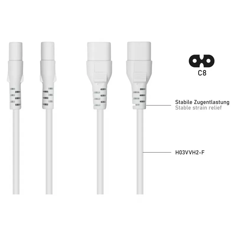 Kabelmeister Euro-Verlängerung Stecker C8 an Buchse C7, weiß, 0,5 m