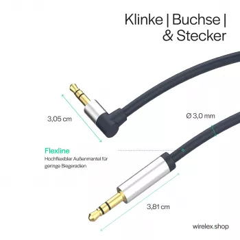 ShiverPeaks Audio 3,5mm Klinkenkabel, abgewinkelt/gerade 0,7m - Schwarz
