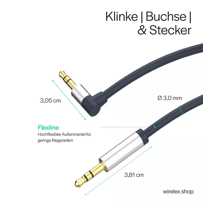 ShiverPeaks Audio 3,5mm Klinkenkabel, abgewinkelt/gerade 0,7m - Schwarz