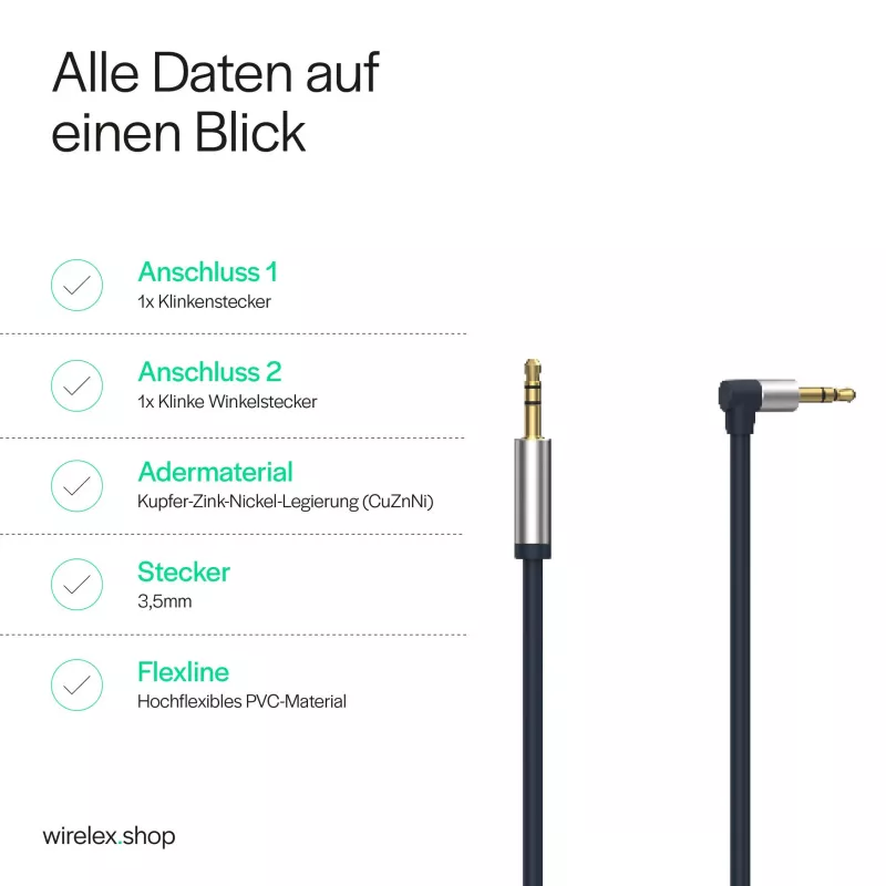 ShiverPeaks Audio 3,5mm Klinkenkabel, abgewinkelt/gerade 0,7m - Schwarz