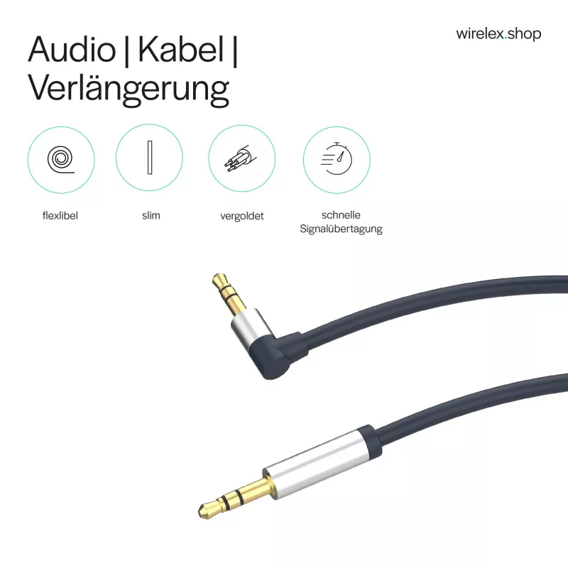 ShiverPeaks Audio 3,5mm Klinkenkabel, abgewinkelt/gerade 0,7m - Schwarz