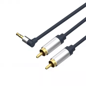 ShiverPeaks Flexline 3,5mm Klinkenstecker auf 2x RCA Audiokabel, Winkelstecker, 0,75m, Schwarz