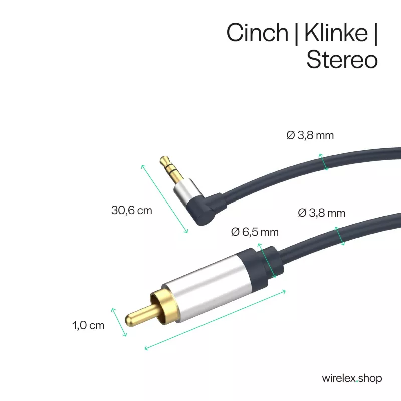 ShiverPeaks Flexline 3,5mm Klinkenstecker auf 2x RCA Audiokabel, Winkelstecker, 0,75m, Schwarz
