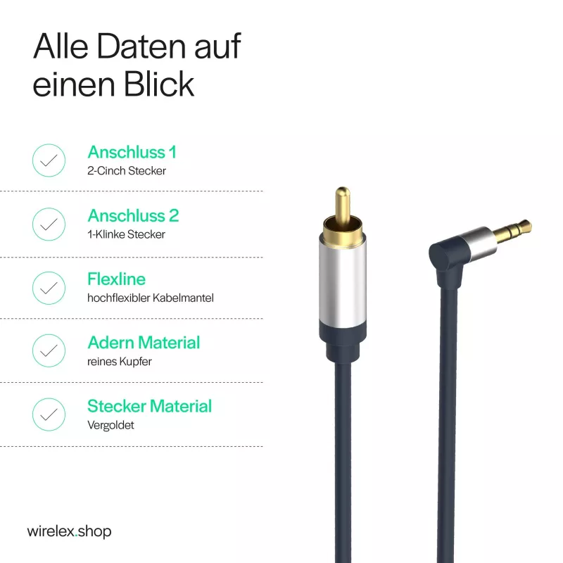 ShiverPeaks Flexline 3,5mm Klinkenstecker auf 2x RCA Audiokabel, Winkelstecker, 0,75m, Schwarz