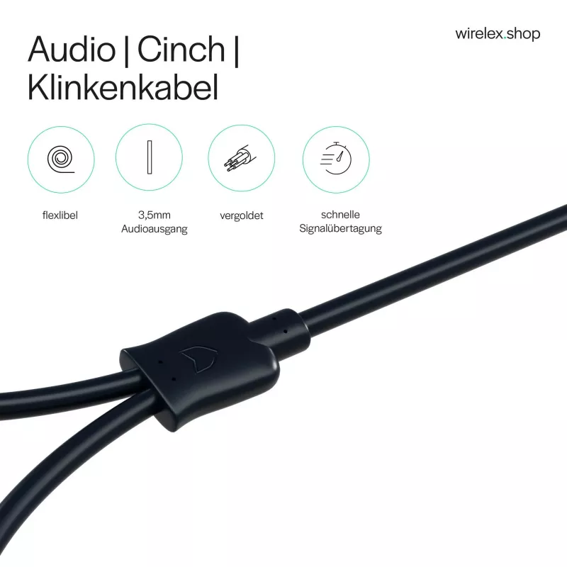 ShiverPeaks Flexline 3,5mm Klinkenstecker auf 2x RCA Audiokabel, Winkelstecker, 0,75m, Schwarz