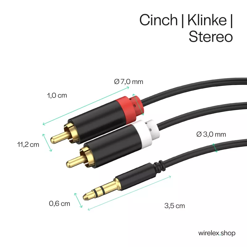 ShiverPeaks Audio 3,5mm Klinke auf 2x RCA Stereo Audiokabel 1,5m vergoldet Schwarz