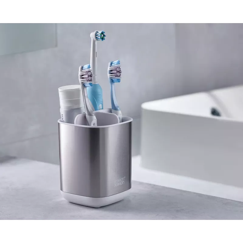 Joseph Joseph EasyStore Zahnbürstenhalter – Edelstahl – freistehend – silber – 6 Fächer