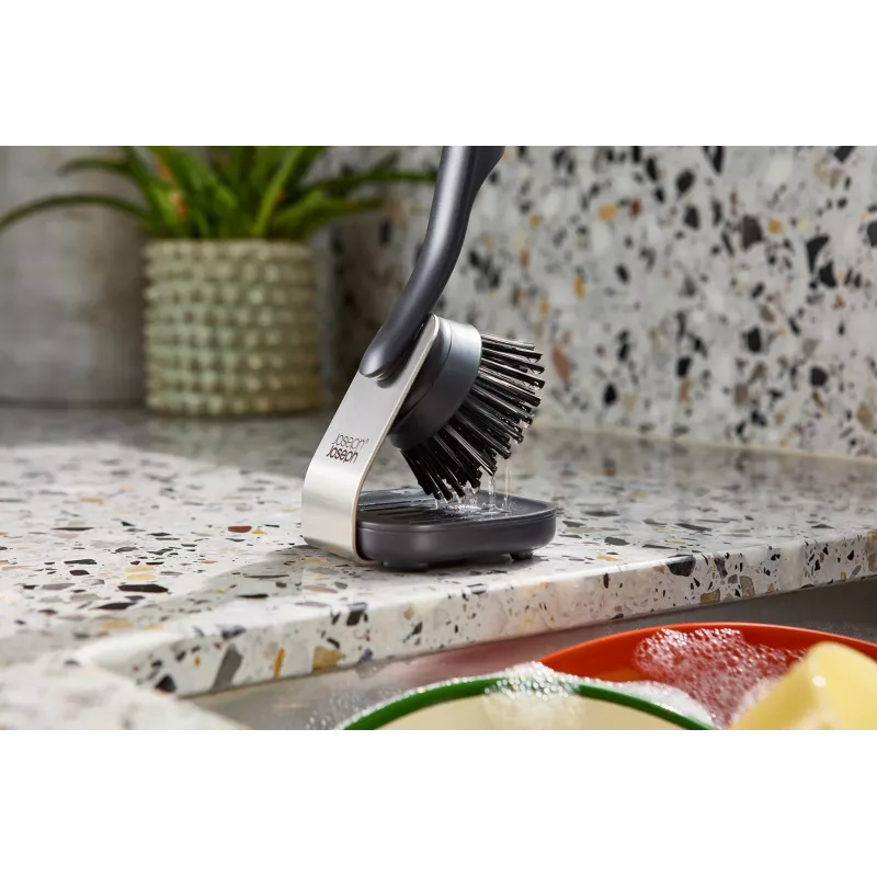 Joseph Joseph SinkTech Spülbürste mit Ständer aus Stahl – Grau/Silber