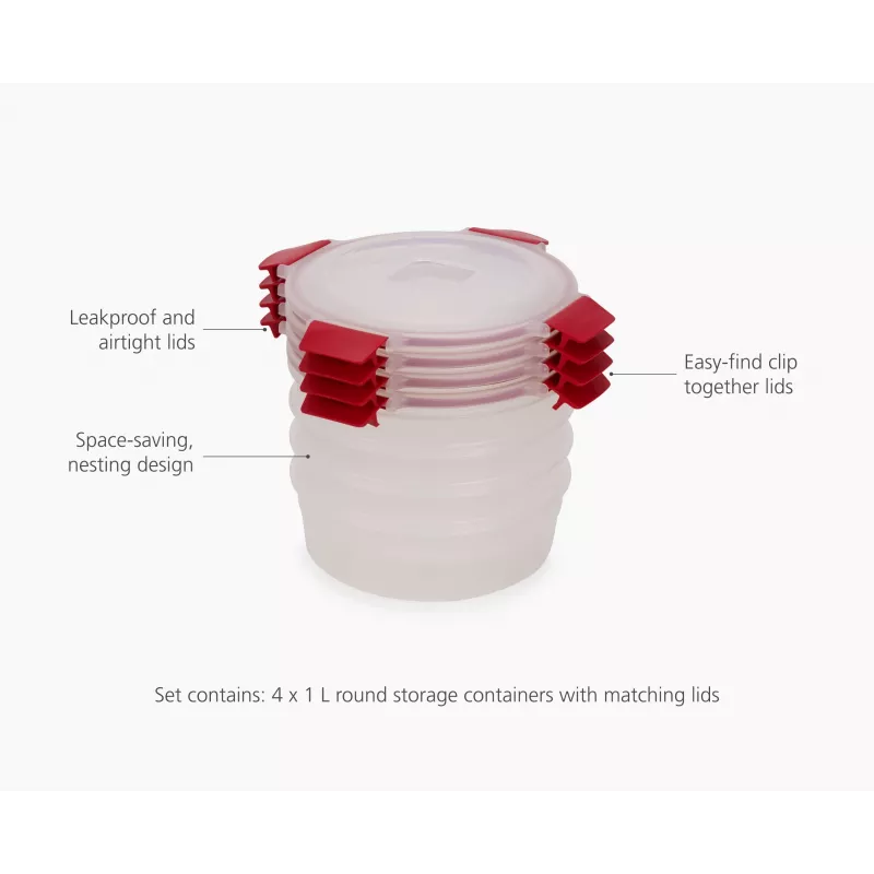 Joseph Joseph Nest Lock 4-teiliges rotes 1L rundes Lebensmittelbehälter-Set