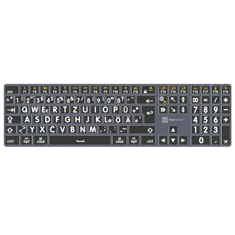 LogicKeyboard XL-Print Titan White on Black DE (Mac) - Deutsches QWERTZ-Layout