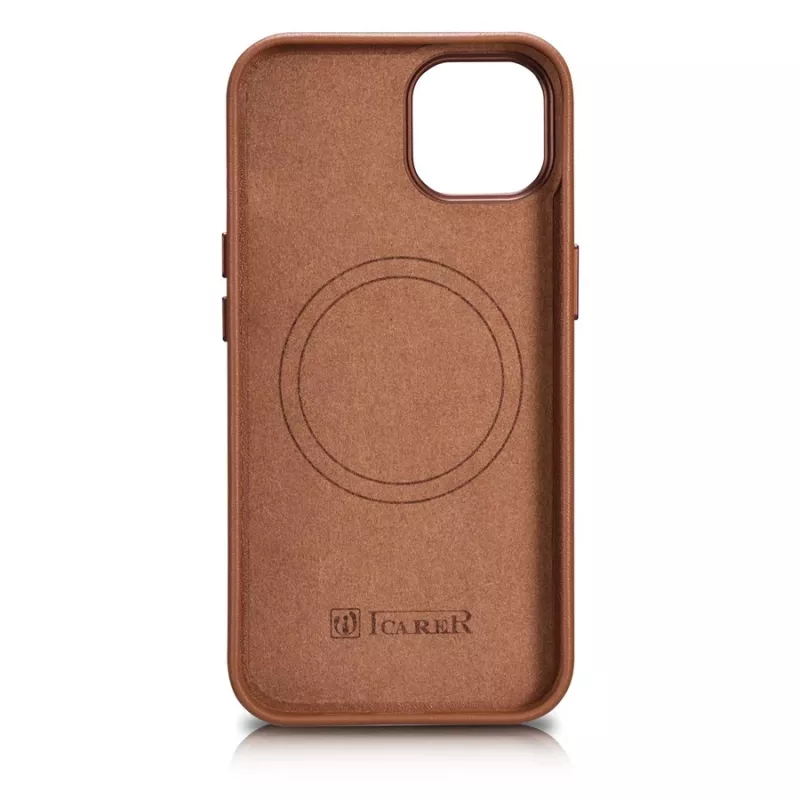 iCarer Case Leather Echtes Leder Case für iPhone 14 Plus Braun (MagSafe-kompatibel)