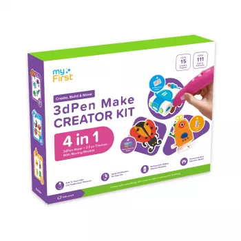 myFirst 3dPen Make Creator Kit - 3D-Druckstift-Set mit 3 thematischen Schablonensets, 3 beweglichen Modellvorlagen und PCL-Filamenten (Rot)