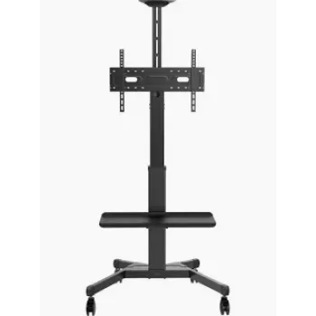 Vision VFM-F26W Mobiler Display-Bodenständer – Höhenverstellung für eine Person – Stahlständer passend für 55-100 Zoll Displays mit VESA bis 800x600 – Kurbel-Höhenverstellung – Neigungsverstellung – Große Ablage für Laptop oder Videobar inklusive