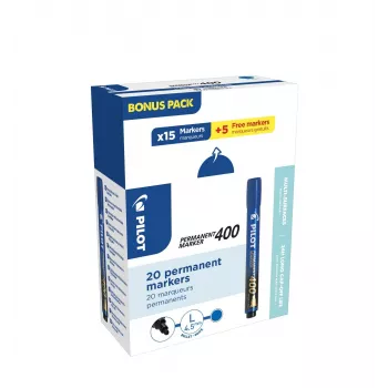 Pilot 400 Permanent Marker Blau 1,0-4,0 mm Keilspitze, 20 Marker (15+5 Gratis)