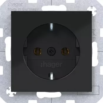 Hager WAS1100BG SCHUKO Steckdose Typ F Steckklemmen Nachtschwarz Glänzend