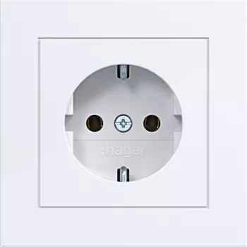 Hager WAS1120WG SCHUKO Steckdose mit Klappdeckel, A.1 Design-Linie, Lichtweiß glänzend, IP44, 16A, 250V, schraubenlose Klemmen