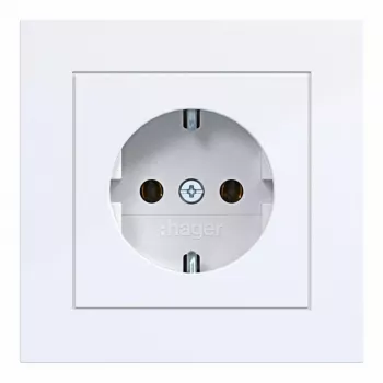 Hager WAS1120WG SCHUKO Steckdose mit Klappdeckel, A.1 Design-Linie, Lichtweiß glänzend, IP44, 16A, 250V, schraubenlose Klemmen