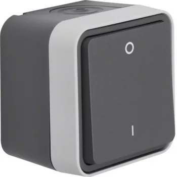 Hager WNC008 Aufputz-2-Pol-Schalter mit 0/1-Aufdruck, IP55, Grau