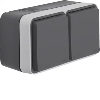 Hager WNC142 Aufputz-SCHUKO-Steckdose 2-fach horizontal mit Klappdeckel, Grau