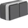 Hager WNC142 Aufputz-SCHUKO-Steckdose 2-fach horizontal mit Klappdeckel, Grau