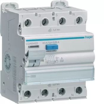 HAGER CDA640D Fehlerstrom-Schutzschalter 4P 10kA 40A 30mA Typ A