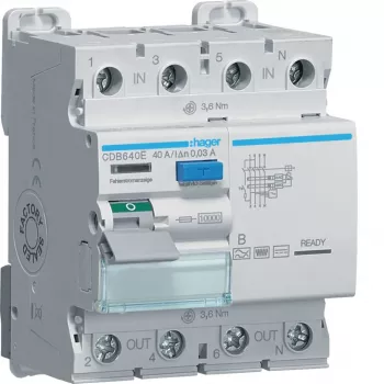 Hager Fehlerstrom-Schutzschalter 4-polig 10kA 40A 30mA Typ B CDB640E