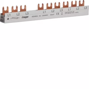 Hager KDN363J 3-polige Phasensammelschiene mit Gabelschluss 10mm² 63A 10 Module