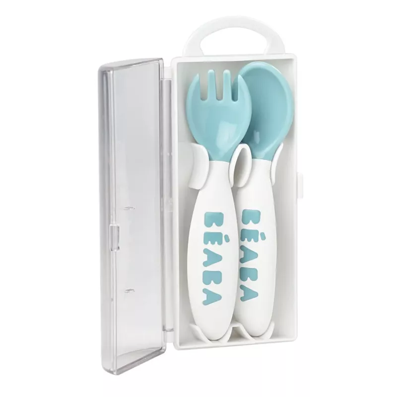 Beaba Baby-Besteckset (Löffel und Gabel), Blau