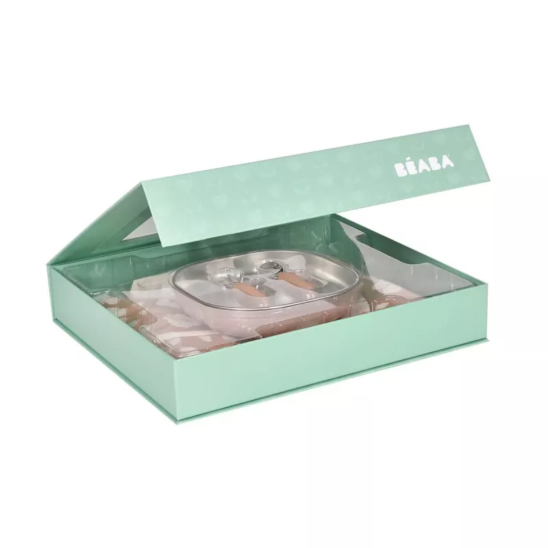 Beaba First Meals 3-in-1 Geschenkset (Teller, Besteckset, Lätzchen) Savannah Bloom