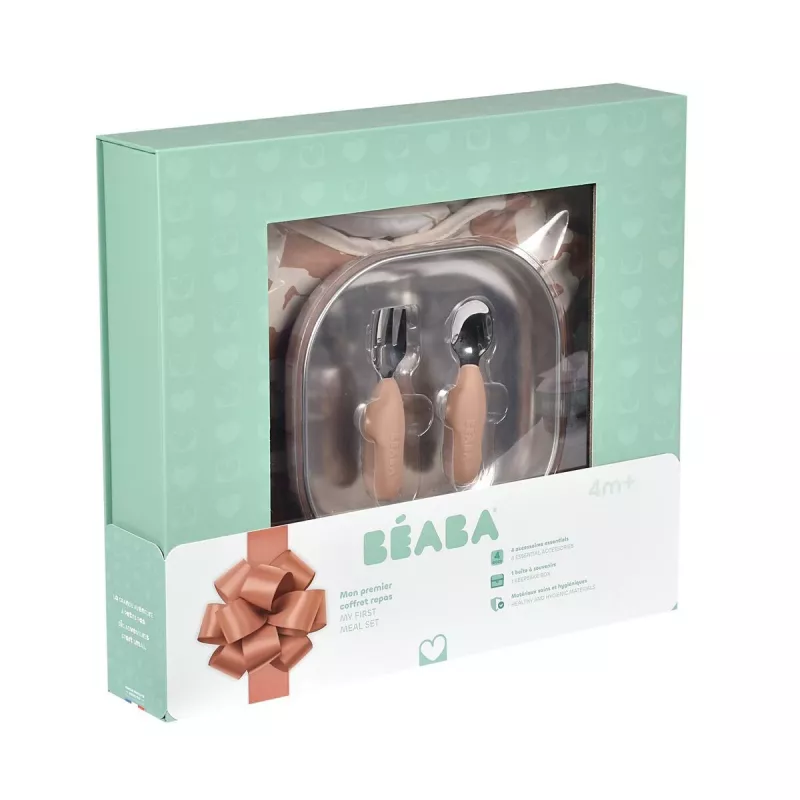 Beaba First Meals 3-in-1 Geschenkset (Teller, Besteckset, Lätzchen) Savannah Bloom