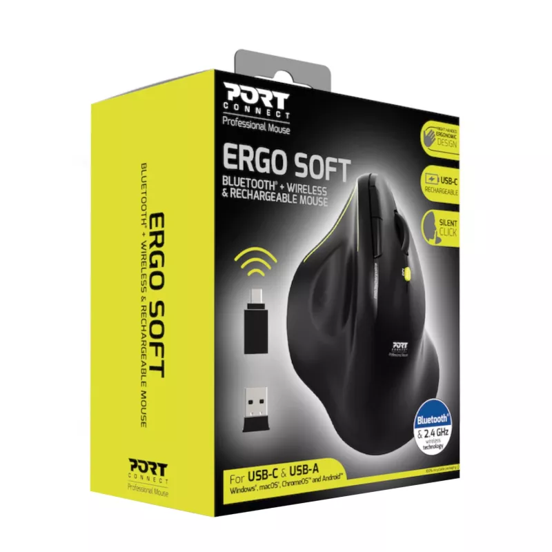 PORT Designs ERGO 2,4 GHz Wireless Bluetooth Rechargeable Mouse - 1600 DPI