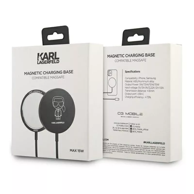 Karl Lagerfeld MagSafe-kompatibles kabelloses Ladegerät 15W Schwarz