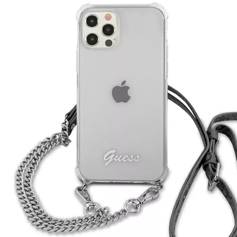 Guess GUHCP12LKC4GSSI iPhone 12 Pro Max 6,7 inch Transparente Hardcase mit Silberkette - 4G Kollektion
