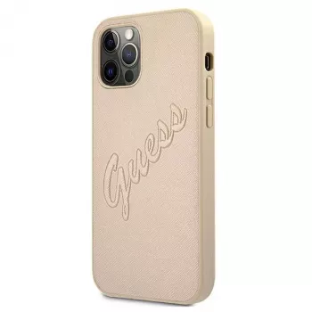 Guess Saffiano Vintage Script Hard Case für Apple iPhone 12 Pro Max 6,7 inch - Gold