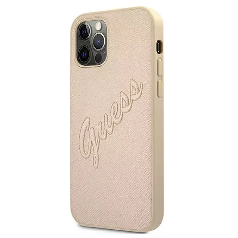 Guess Saffiano Vintage Script Hard Case für Apple iPhone 12 Pro Max 6,7 inch - Gold