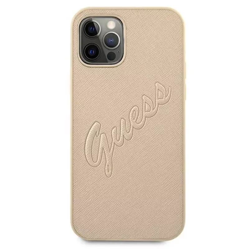 Guess Saffiano Vintage Script Hard Case für Apple iPhone 12 Pro Max 6,7 inch - Gold