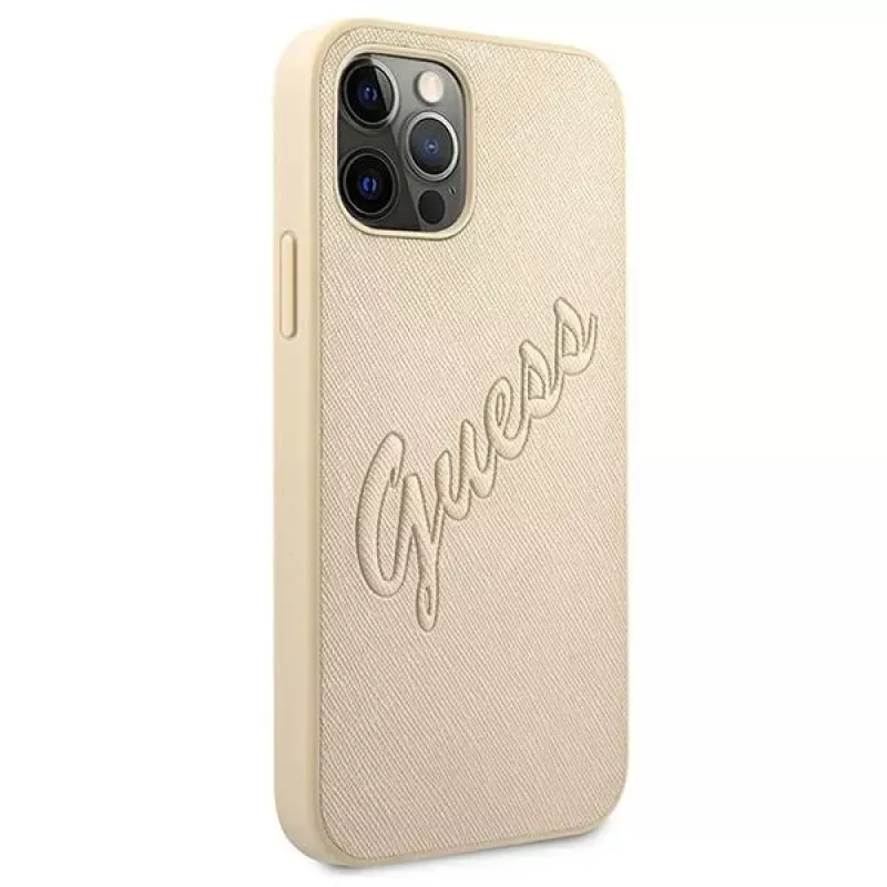 Guess Saffiano Vintage Script Hard Case für Apple iPhone 12 Pro Max 6,7 inch - Gold