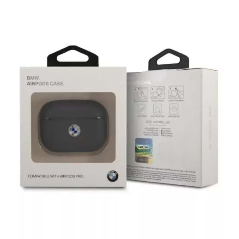 BMW AirPods Pro Hülle Navy Echtleder Silbernes Logo