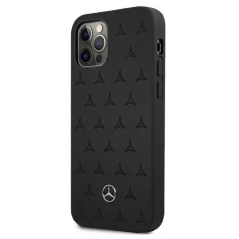 Mercedes-Benz iPhone 12 Pro Max 6,7 inch Hardcase Leder Stars Pattern Schwarz