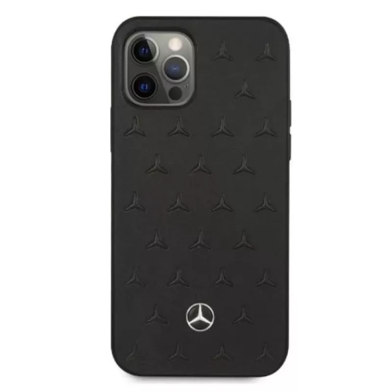 Mercedes-Benz iPhone 12 Pro Max 6,7 inch Hardcase Leder Stars Pattern Schwarz