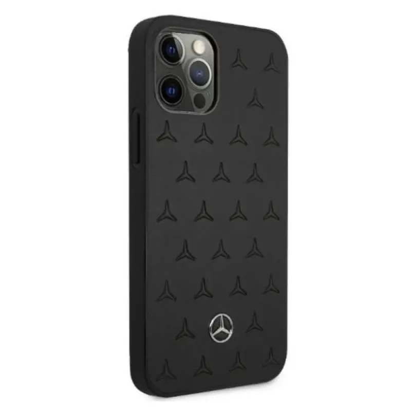 Mercedes-Benz iPhone 12 Pro Max 6,7 inch Hardcase Leder Stars Pattern Schwarz