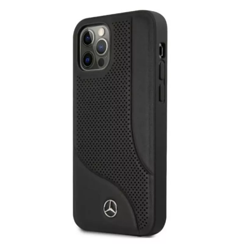 Mercedes-Benz iPhone 12 Pro Max 6,7 inch Schwarze Hartschale Leder mit Perforation