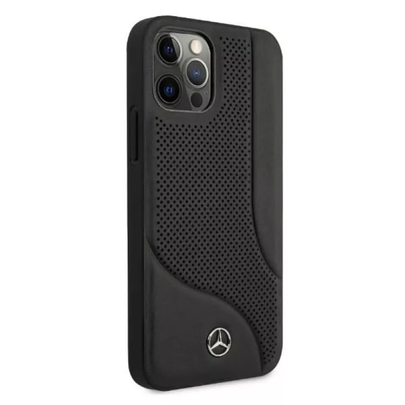 Mercedes-Benz iPhone 12 Pro Max 6,7 inch Schwarze Hartschale Leder mit Perforation